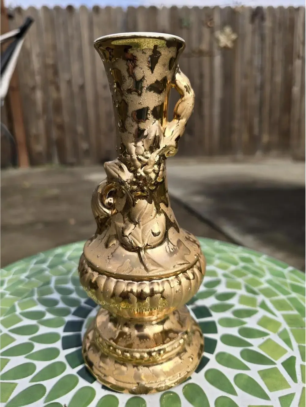 Vintage 24K Weeping Gold Vase | Hollywood Regency Ornate Dual Handle Urn